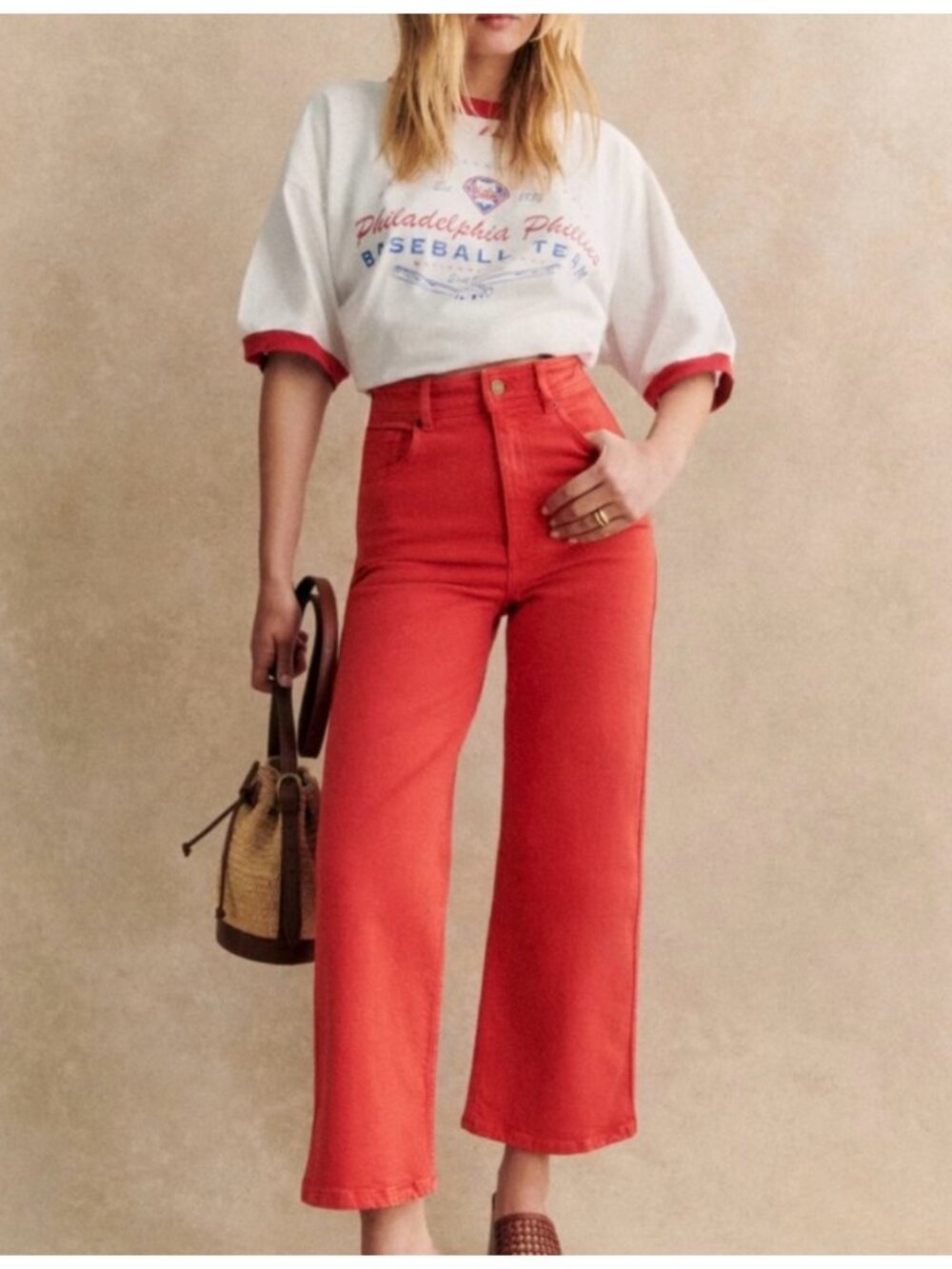 Sezane Le Crop Jeans in Red